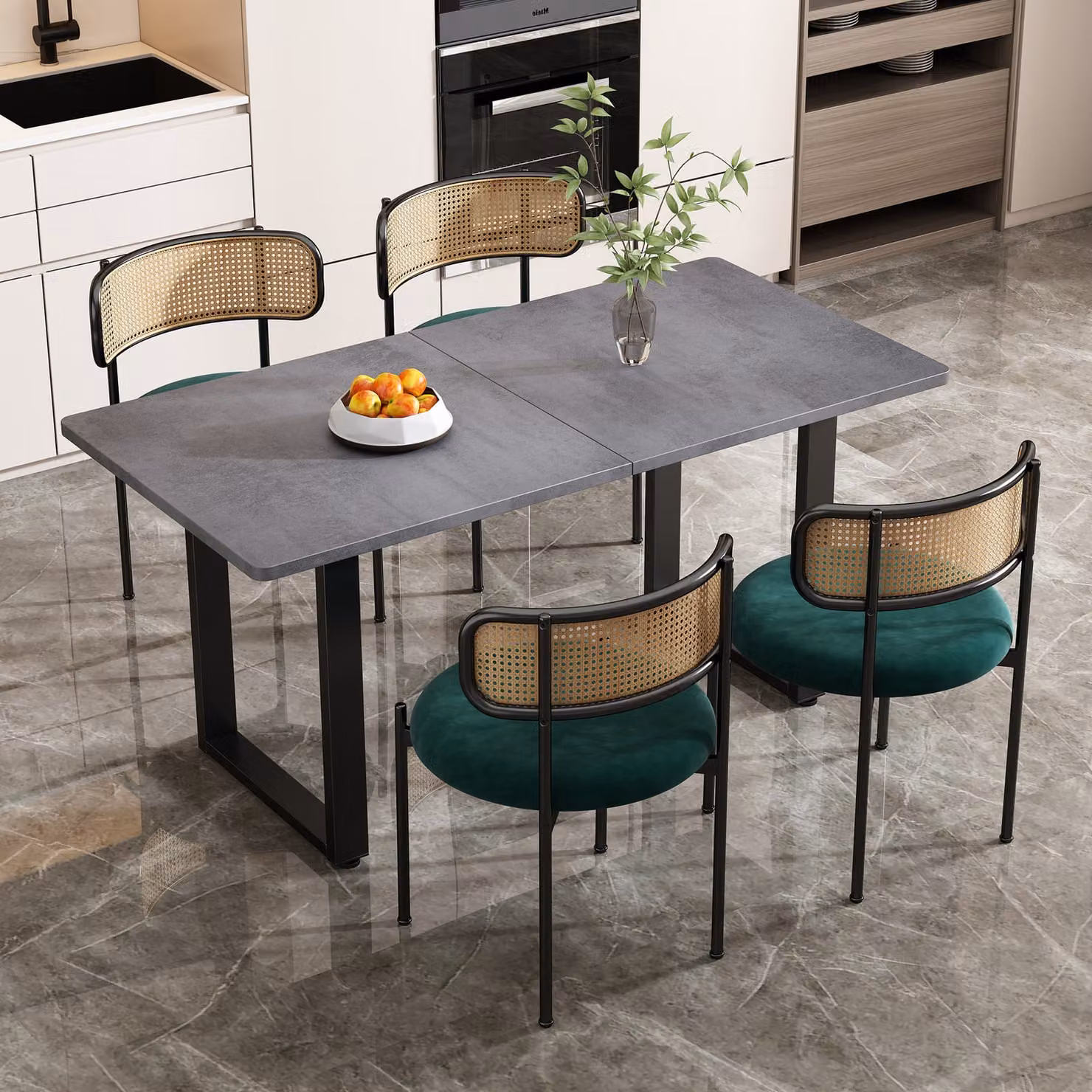 Sedia da pranzo in velluto Sweiko, set di 4, moderna, semplice sedia per il tempo libero con quattro gambe di supporto in metallo, sedia per il tempo libero in rattan, sedia per il soggiorno e la camera da letto, verde
