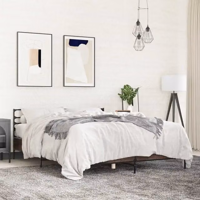 Letto Giroletto vidaXL in Rovere Marrone con Struttura in Legno e Metallo L/P/H: 203 x 150 x 74 cm – 1