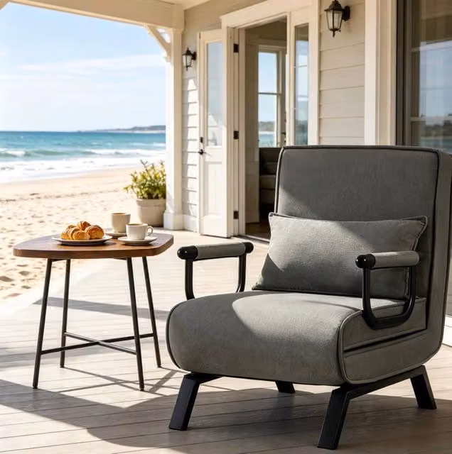 Poltrona letto 3 in 1 65x78x75 cm con schienale regolabile in lino grigio