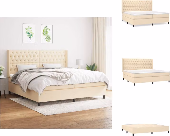 vidaXL Letto a molle con materasso crema 200x200 cm in tessuto - Letti & strutture letto