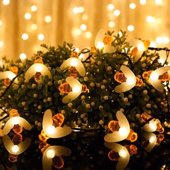 Ghirlanda luminosa da esterno a LED, 30 LED, modello "alveare", bianca, alimentata a energia solare