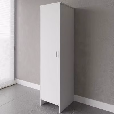 Colonna multiuso Kandy bianca in plastica con ripiani e vano porta scope, H: 182 cm, L: 49 cm, P: 46,5 cm