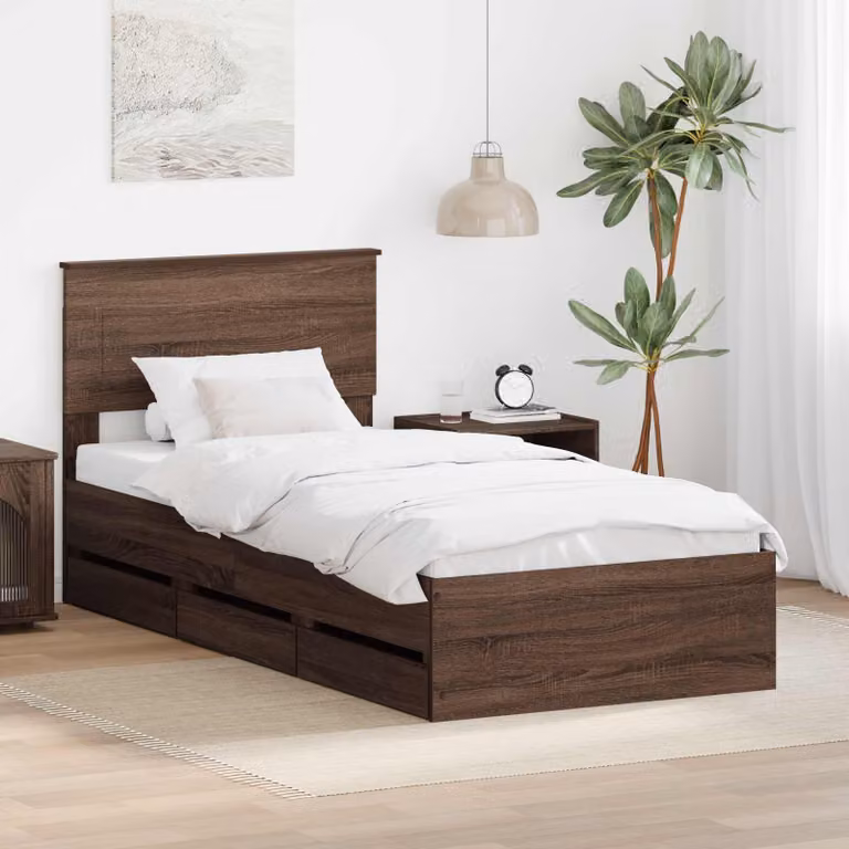 Struttura del letto moderna con cassetto vidaXL in legno Rovere Marrone 80 x 190 cm