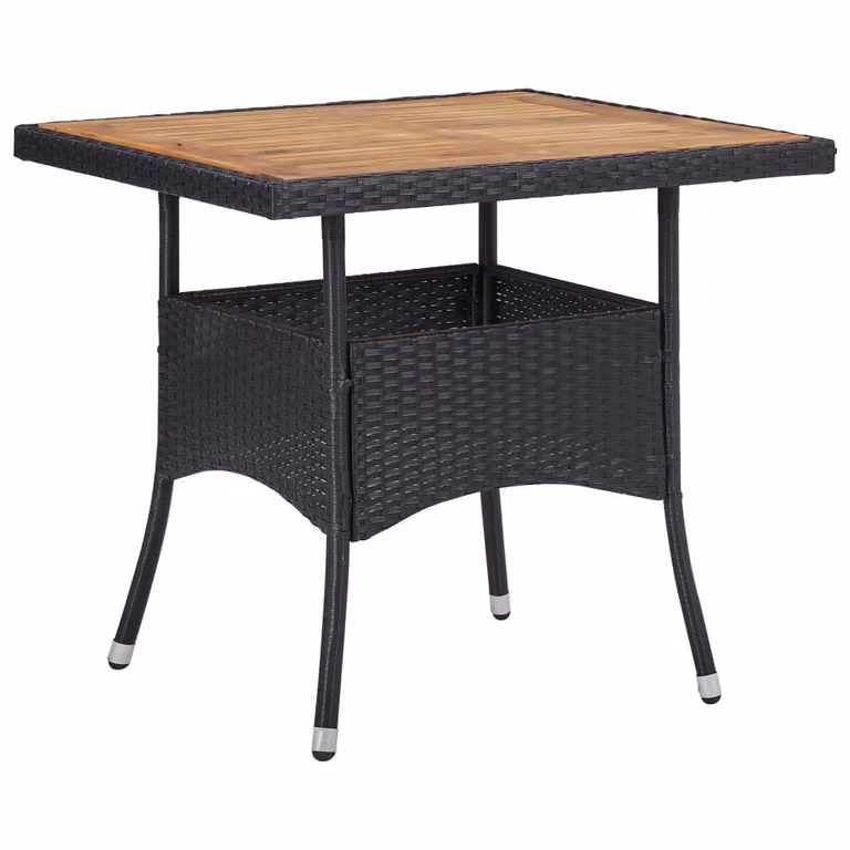 set da pranzo da giardino a 3 pezzi in poly rattan nero e legno di acacia