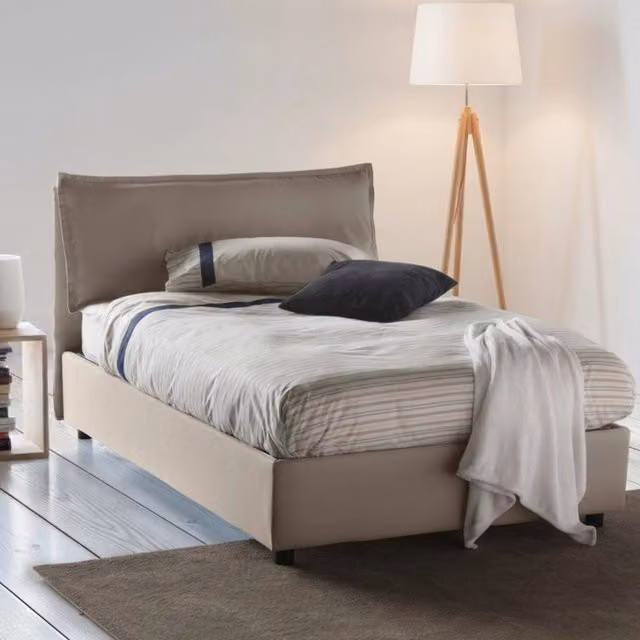 Letto Attinia Talamo Italia con Materasso Incluso, Modello Moderno con Base a Sollevamento, Grigio Tortora, L/P/H: 120 x 200 x 135 cm – 1
