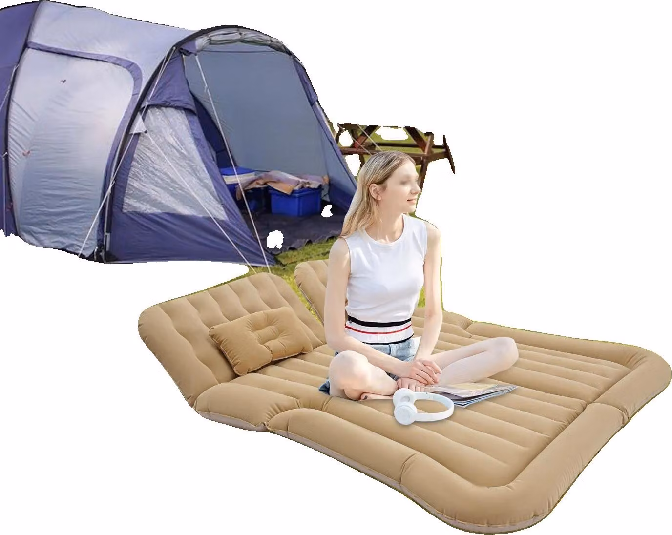 Materasso gonfiabile, sostiene fino a 300 kg, pompa elettrica inclusa, materiale PVC, si adatta ai sedili posteriori delle auto, superficie vellutata