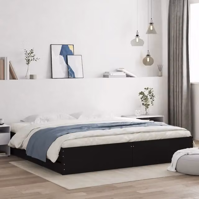 Giroletto con Cassetti-Struttura Letto con contenitore Nero 160x200 cm in Legno Multistrato 857183