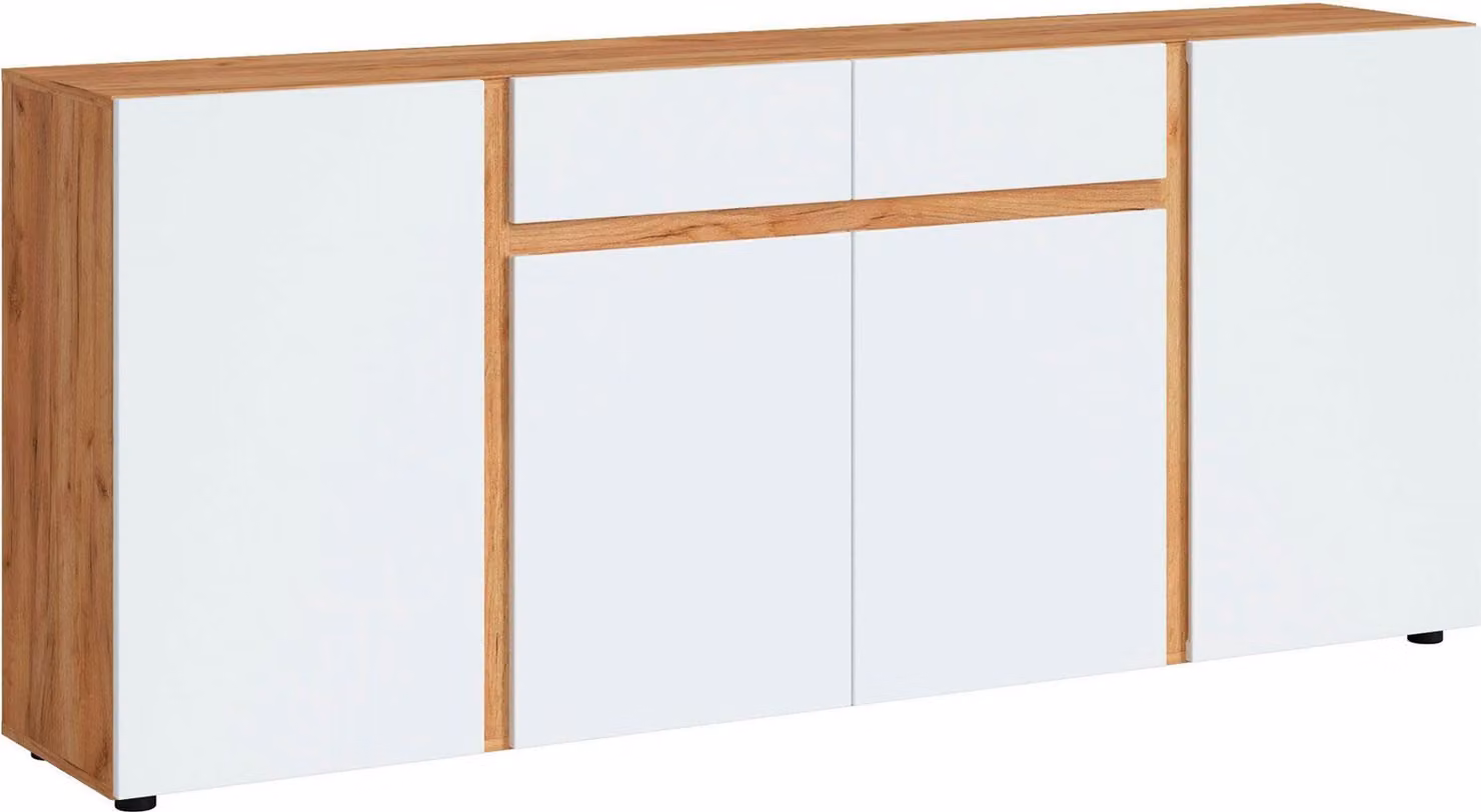 Credenza Morongo cassettiera 200x40x86cm colore selezionabile, rovere Kraft Gold / bianco