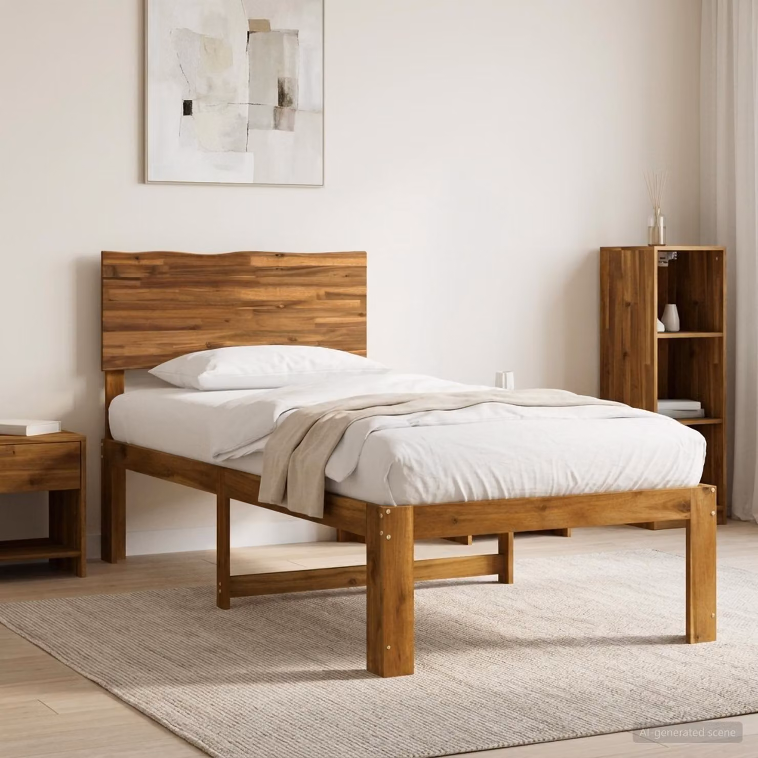 Letto Singolo con Testiera vidaXL ROSTOCK in Legno di Acacia Naturale L 80 x P 200 cm