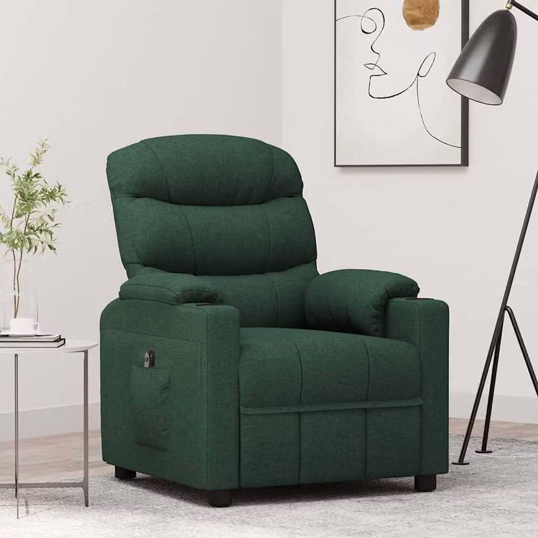 vidaXL Poltrona Elettrica Reclinabile Verde in Tessuto con Braccioli e Struttura in Legno e Metallo