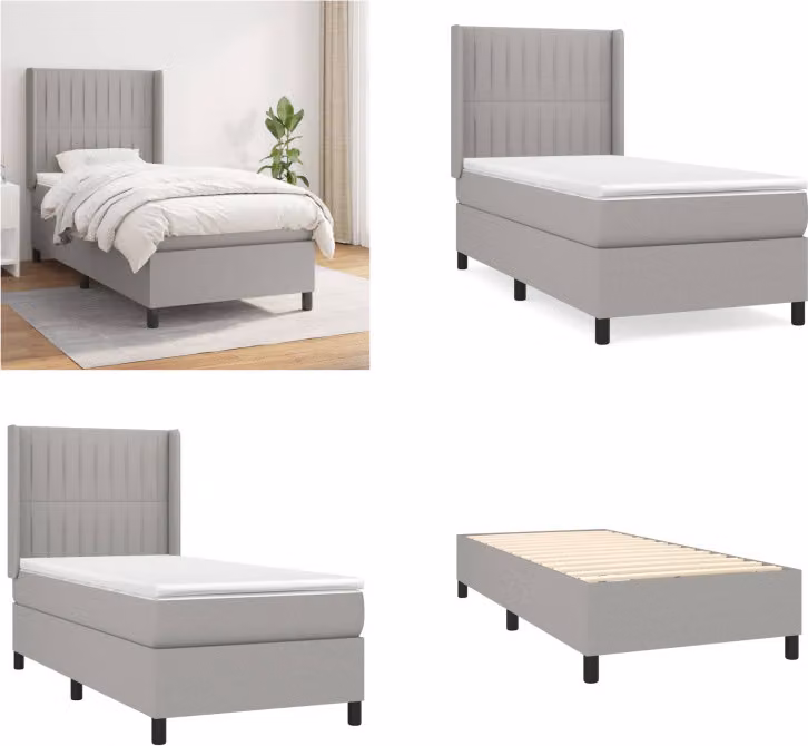vidaXL Letto boxspring con materasso in tessuto grigio chiaro 90x200 cm - Letto boxspring - Boxspringbetten - Bett - Schlafzimmermöbel