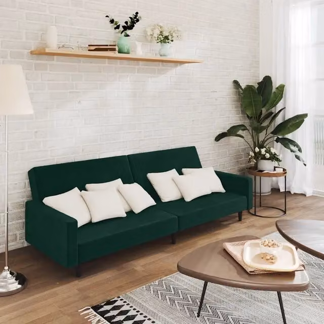 Divano Letto a 2 Posti-Sofa Letto 2 Posti-Daybed Verde Scuro in Velluto 565137