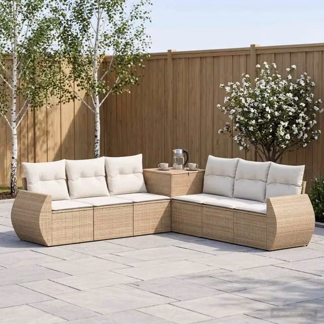 Set di divani 7 pz Beige e Bianco Crema 243 x 243 x 85 cm 3448828