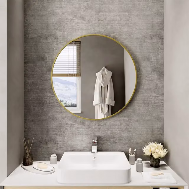 Specchio tondo Parama con cornice dorata in metallo e vetro, Diametro: 100 cm