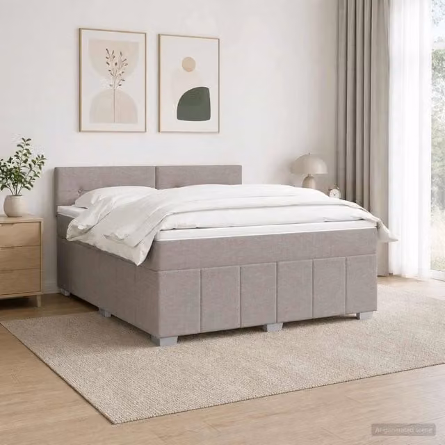 Letto Box Spring vidaXL con Materasso a Molle Pocket e Illuminazione LED, Colore Grigio Beige, L/P: 140 x 200 cm