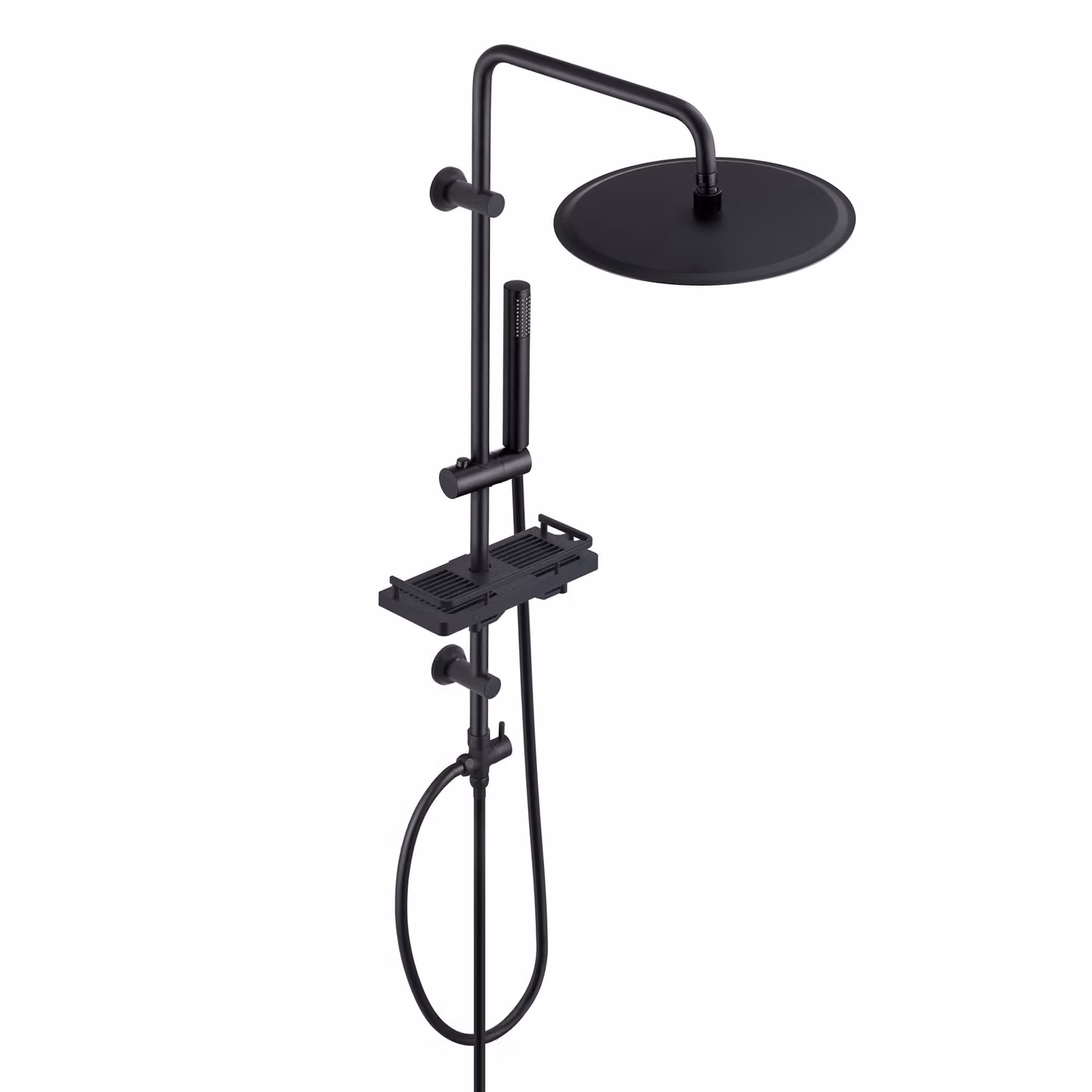 JOHO Colonna Doccia Acciaio Inox Senza Miscelatore Regolabili Nero idromassaggio Asta Doccia Set Doccia Pioggia Soffione e Porta Ogetti Mensola D30cm