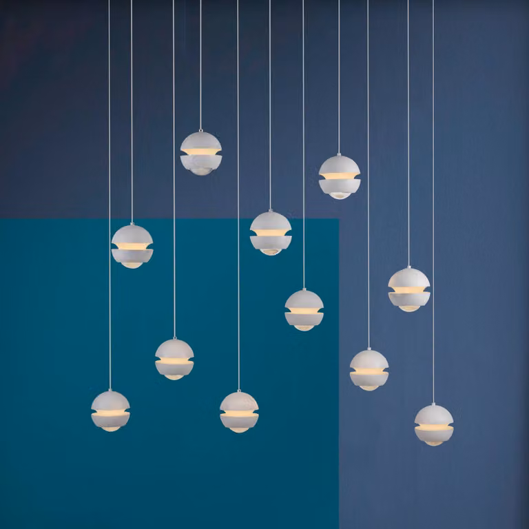 Schöner Wohnen lampada LED a sospensione 11 luci, 3.000 K Lini, dimmerabile, Bianco / Opale, Soggiorno / Sala da pranzo, Plastica, Moderno