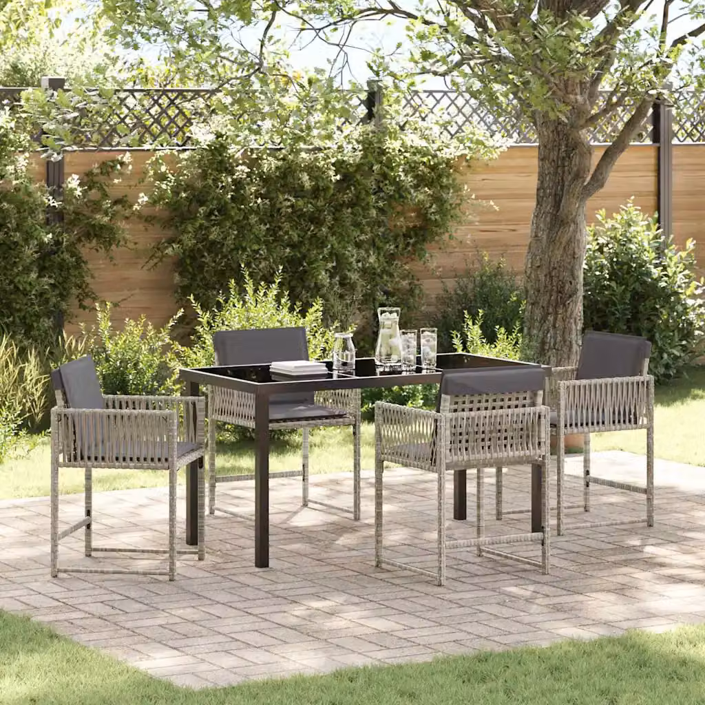 Set da pranzo per giardino e terrazzo vidaXL in polyrattan e vetro, 5 pezzi, Grigio