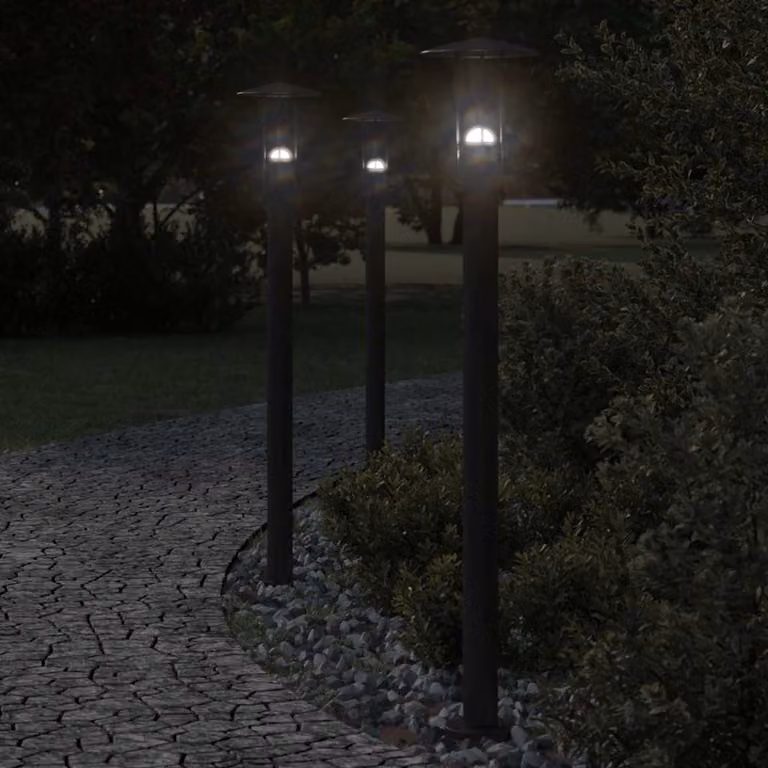 Set di 3 lampade da terra per esterni vidaXL in acciaio inox e plastica, colore nero, Altezza: 100 cm