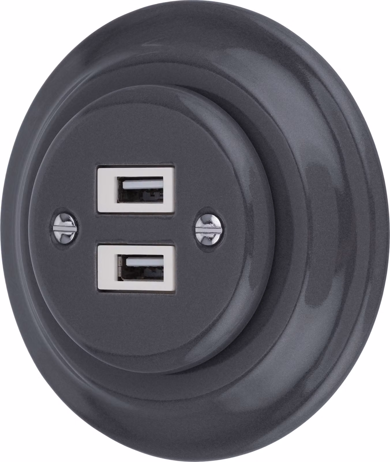 Presa di corrente USB retrò in porcellana da incasso a 2 pieghe I PR1 grigio scuro