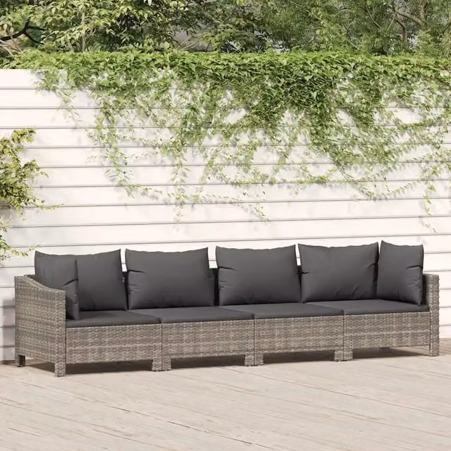 Set da giardino 4 pezzi con cuscini grigio in polyrattan 362686