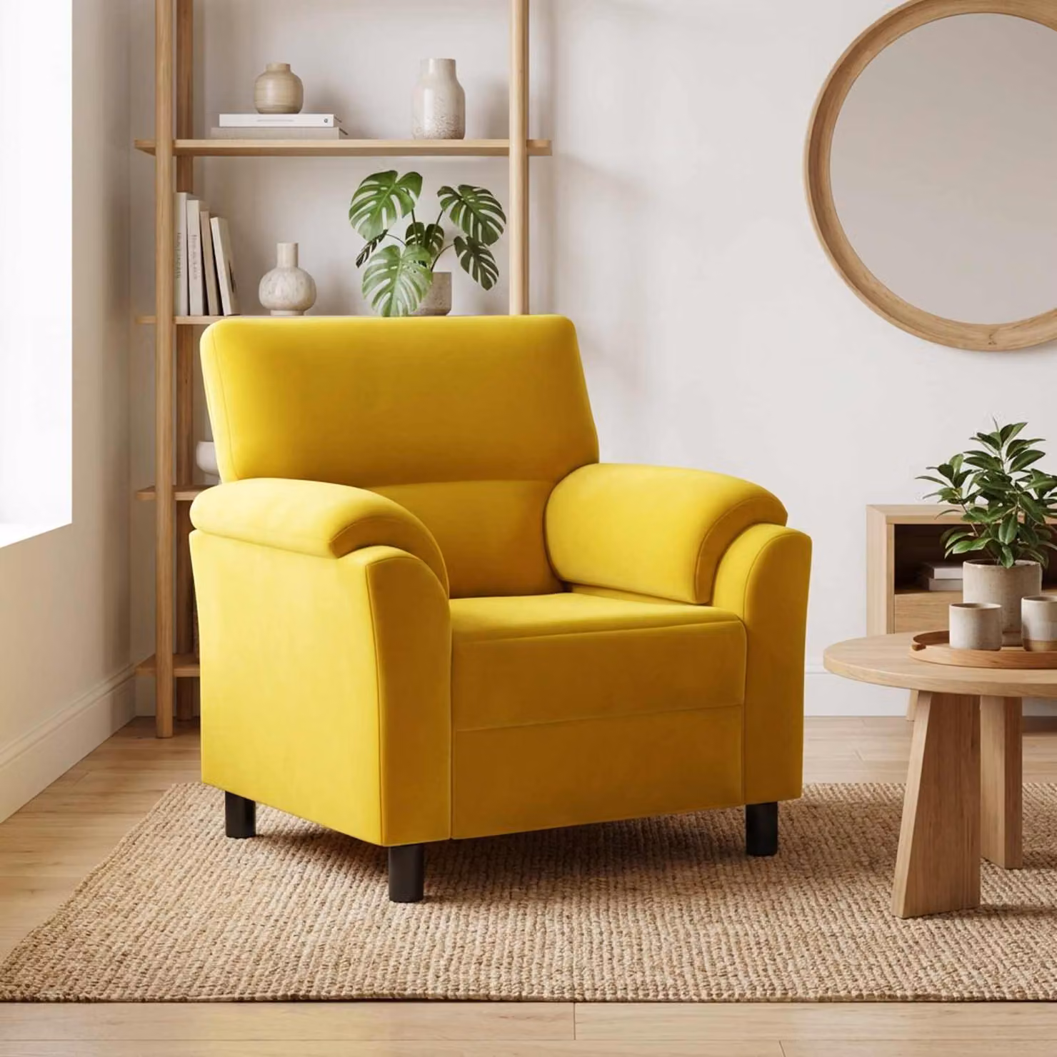 Divano moderno vidaXL in velluto giallo L: 94 cm, P: 85 cm, H: 93 cm