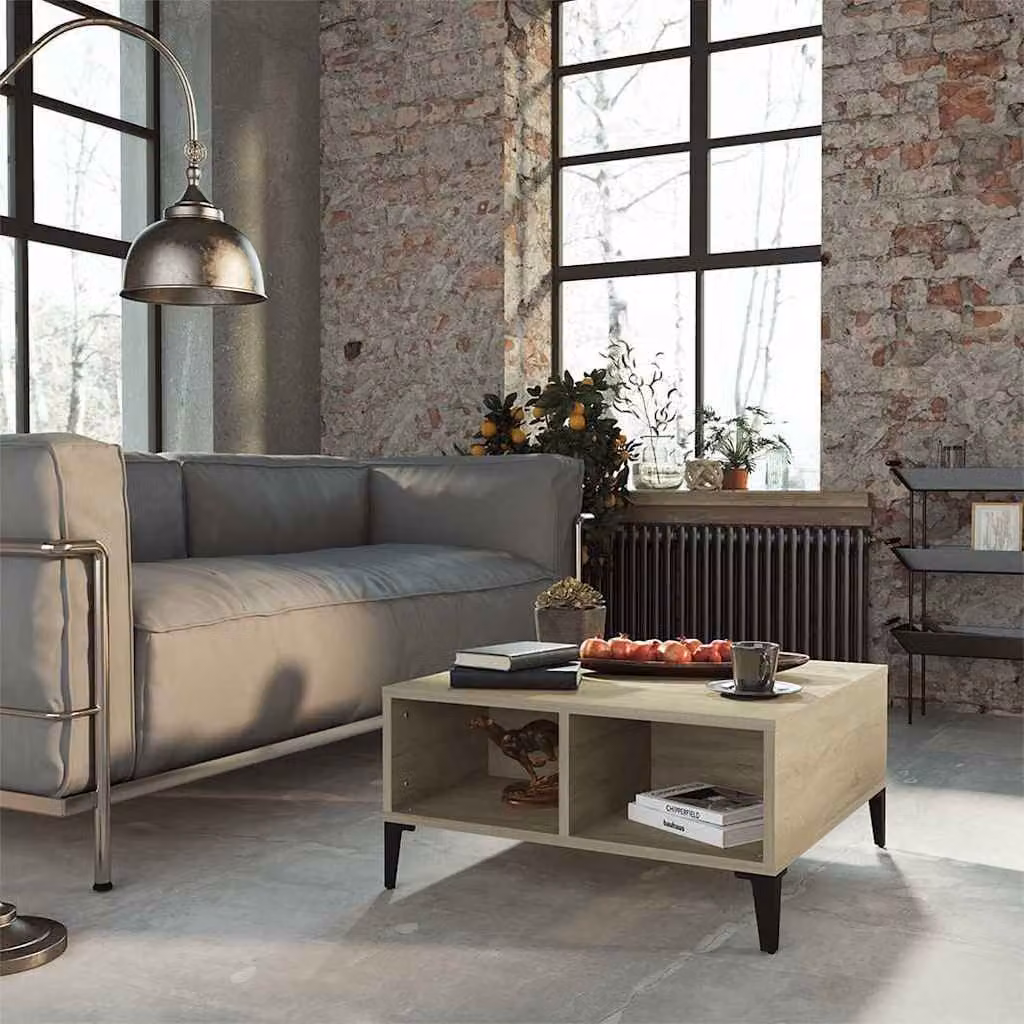 Tavolino da salotto moderno vidaXL in legno e metallo color rovere, L 60 x P 60 x H 30 cm