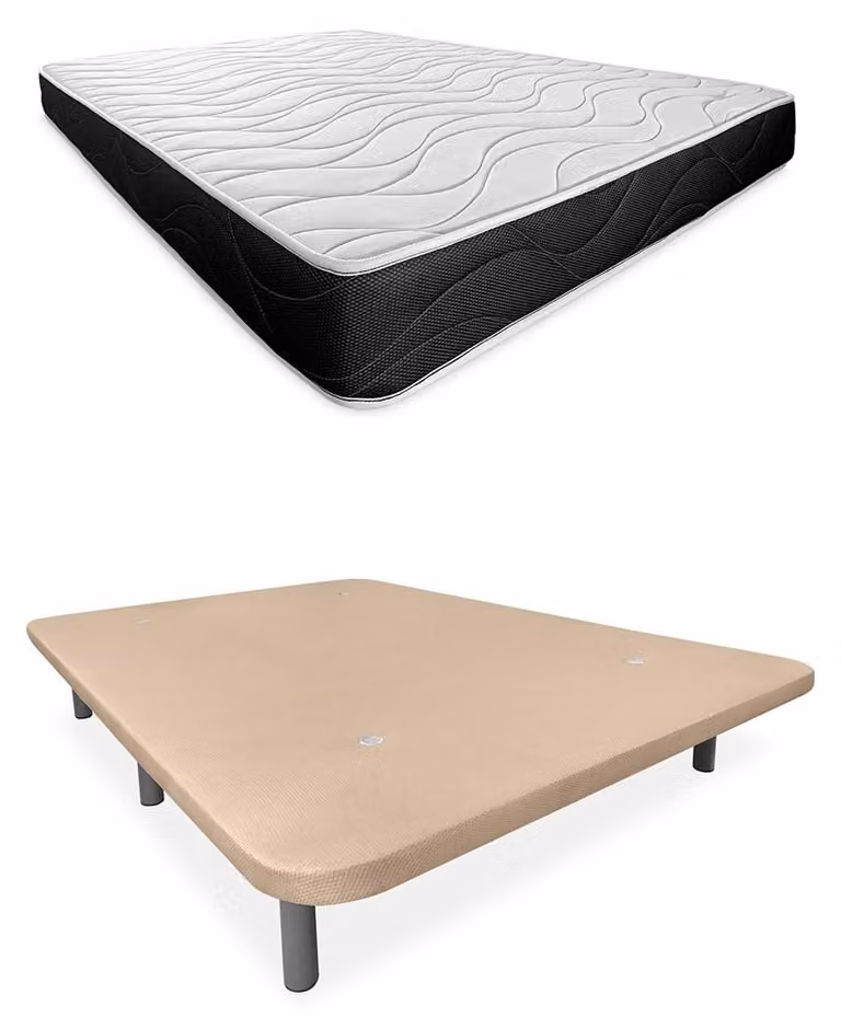 Letto completo 135x190 cm con materasso reversibile, color beige