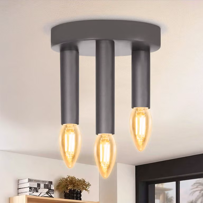 ZMH lampada da soffitto grigio plafoniera vintage - soggiorno lampada E14 industriale 3 fiamme metallo camera da letto lampada retrò per soggiorno cucina corridoio bar sala da pranzo