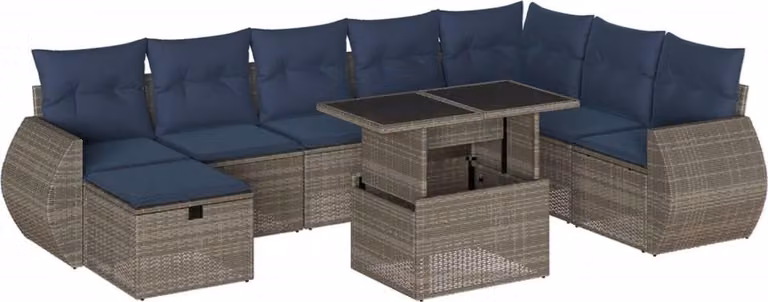 Set Divani da Giardino 9 pz con Cuscini Grigio in Polyrattan