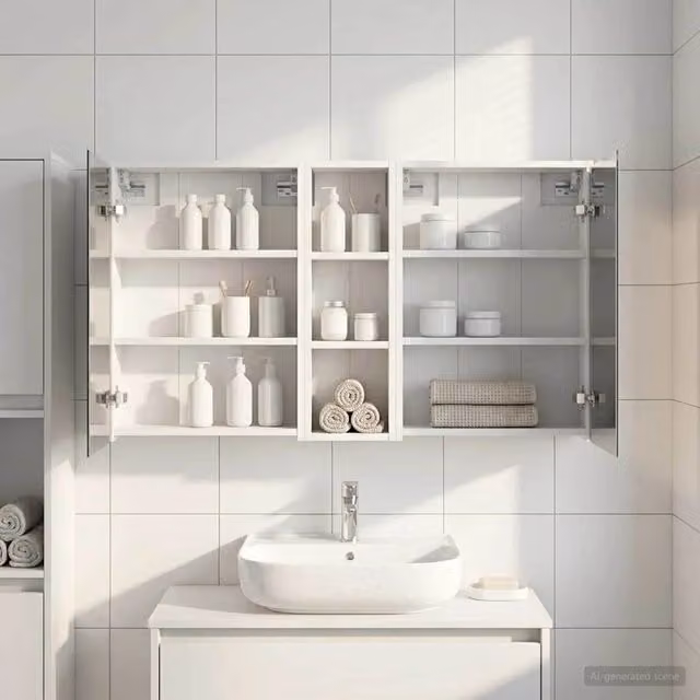 Set di 3 armadi da bagno con specchio e illuminazione LED vidaXL, colore bianco, L: 106 cm, P: 16 cm, H: 62,5 cm