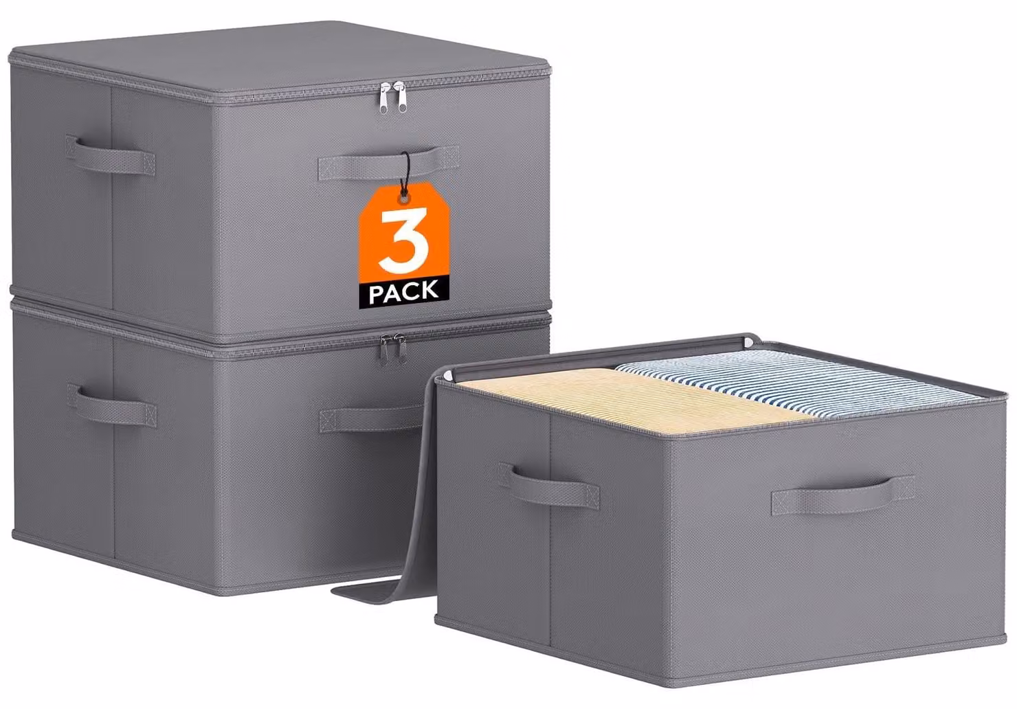 Set di 3 contenitori con coperchio per riporre vestiti e giocattoli