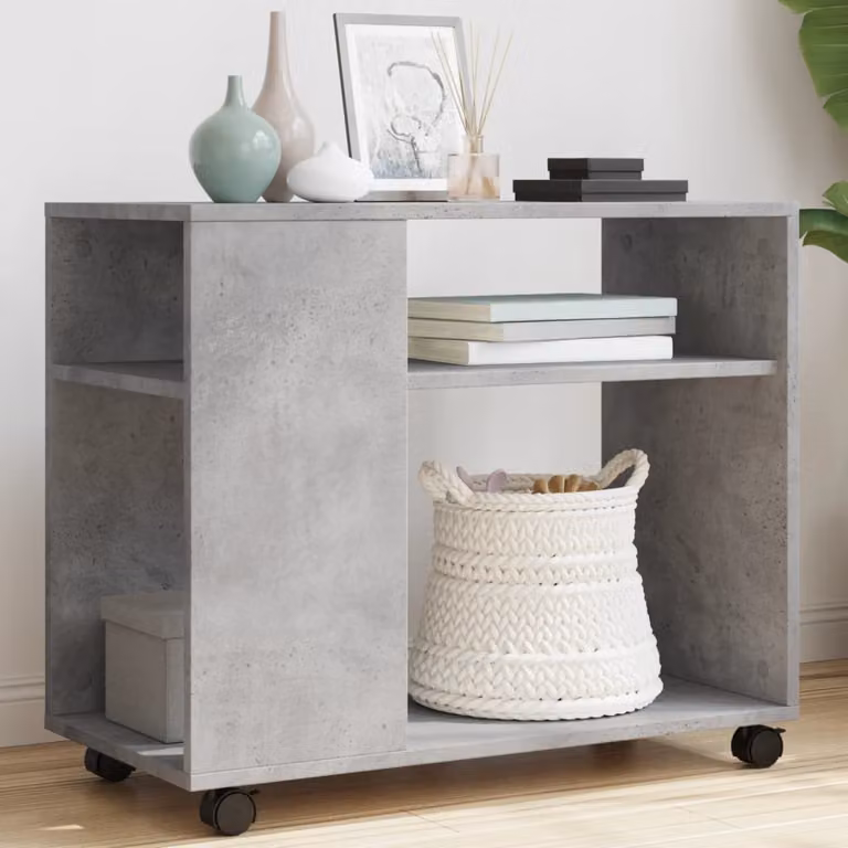 vidaXL Tavolino con Ruote Moderno Grigio L: 70 cm, P: 35 cm, H: 60 cm in MDF e Truciolato