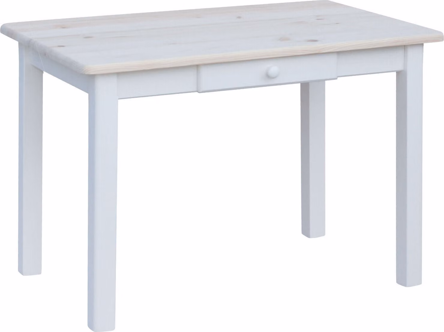 Tavolo bianco con cassetto in legno di pino massiccio con piano non laccato 110 x 80 cm