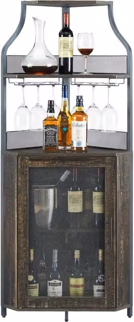 Mobile Bar Angolare Portabottiglie Marrone Bruciato in Metallo e MDF, 154cm