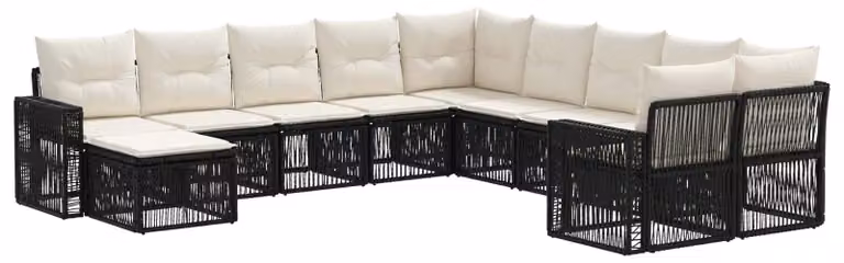 Set da giardino composto da 11 pezzi, in rattan sintetico nero e crema