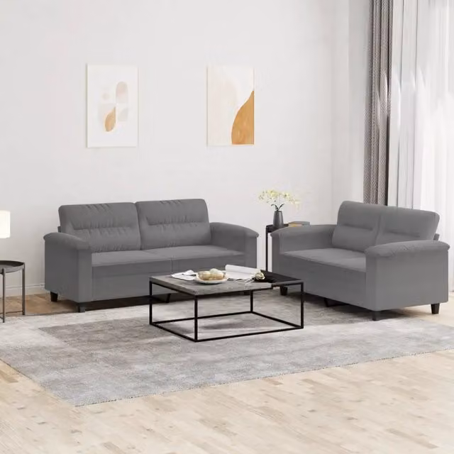 Set di 2 divani moderni vidaXL in microfibra grigia con cuscini decorativi – 1