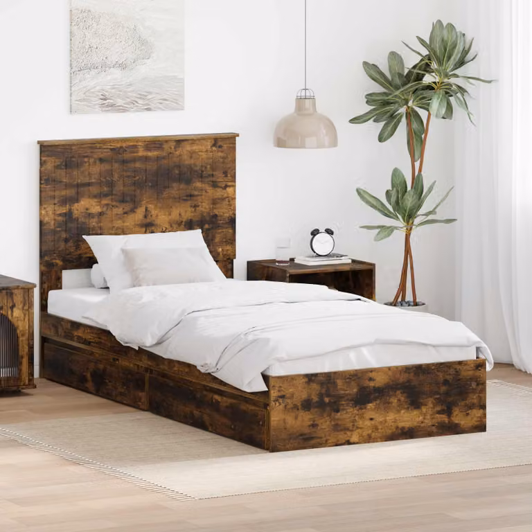 Letto con contenitore e cassetto vidaXL in rovere fumé L/P/H: 200 x 90 x 203 cm