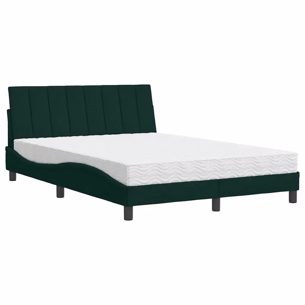 Letto Hanko con Materasso vidaXL in Velluto Verde Scuro, L/P/H: 140 x 200 cm – 2
