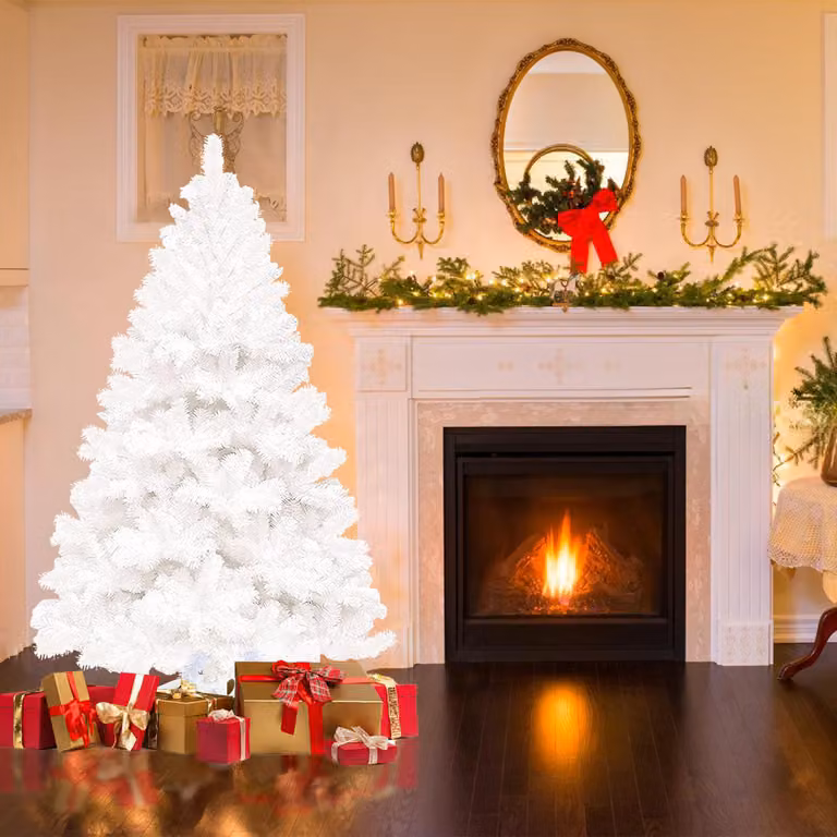 Albero di Natale artificiale Ikodm, 120 cm, bianco, con 220 punte di rami, realizzato in PVC e dotato di base in plastica