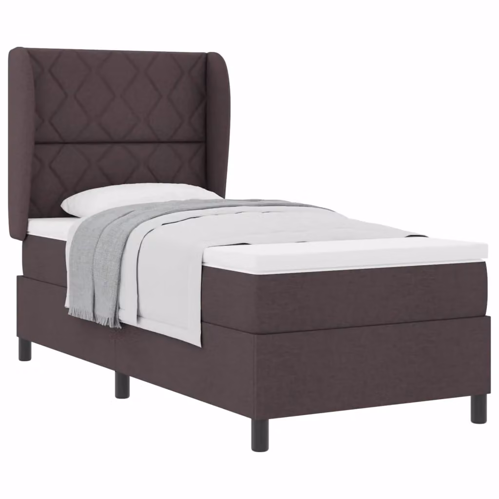 Letto a molle moderno vidaXL con testiera in tessuto marrone e struttura in legno, L/P/H: 90 x 200 cm – 2