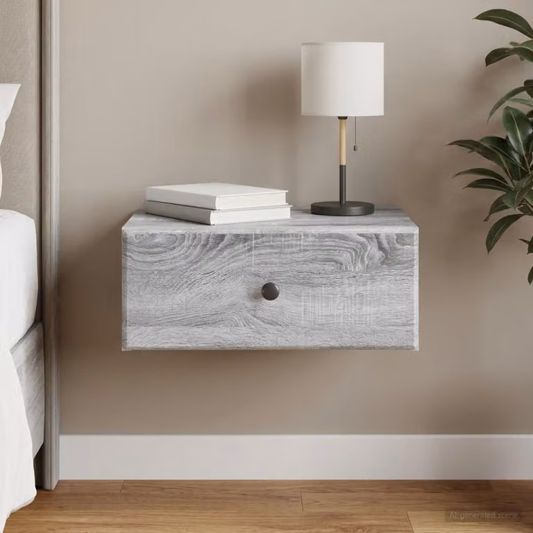 vidaXL Mobiletto da notte sospeso moderno Grigio Sonoma L 49 cm, P 34,5 cm, H 20 cm