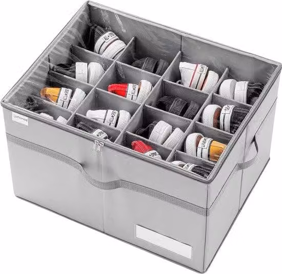 Ibenzoa®: scatola pieghevole per la conservazione delle scarpe, salvaspazio, con 16 scomparti (fino a 16 paia), dimensioni dello scomparto 13 x 10,5 cm, struttura robusta, resistente alla polvere