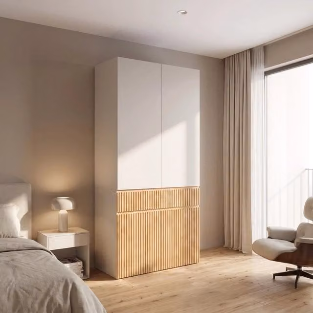 Armadio con 4 ante battenti cassetto e asta appendiabiti in MDF e pannello truciolare grigio rovere chiaro 90 × 50 × 200 cm