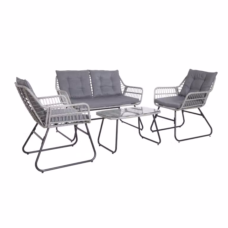 SVITA CAPRI set di mobili da balcone gruppo di sedute in polyrattan per esterni 4 pezzi salotto da giardino grigio chiaro