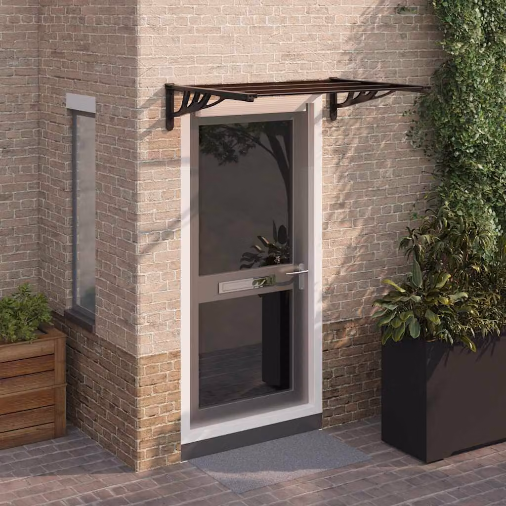Tettoia per porta da parete vidaXL in policarbonato e alluminio, colore nero, L 122 cm x P 90 cm