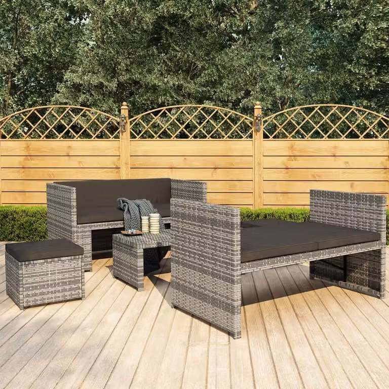 Maison Exclusive - Set da giardino 5 pezzi con cuscini in polyrattan grigio
