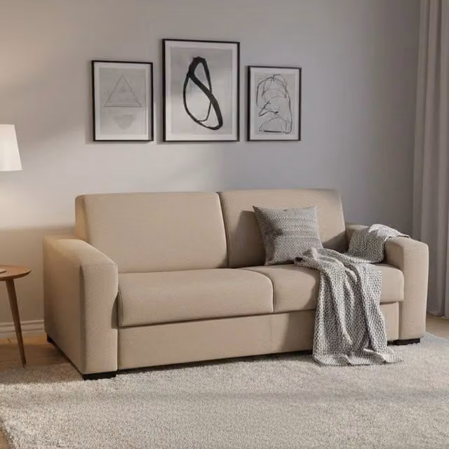 Divano Letto Asimi Talamo Italia, Divano 2 Posti con Apertura Girevole, Rivestimento in Tessuto Beige, L: 180 cm, P: 95 cm, H: 90 cm – 1