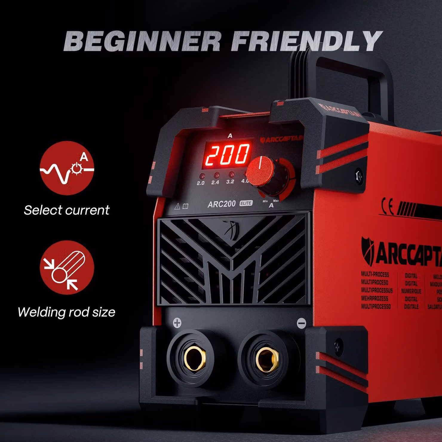 Saldatrice ARC200ELITE - Saldatrice per elettrodi MMA - 200A - 110/220V - Saldatrice inverter portatile - Controllo sinergico - Protezione per bordi
