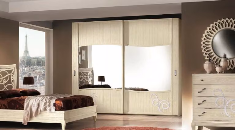 Kleiderschrank mit Schiebetüren Schlafzimmer Schrank Wand Schränke Weiß Spiegel